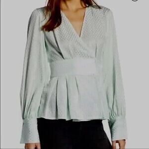 SOMETHING NAVY Nordstrom Jacquard Wrap Surplice Peplum Mint Green